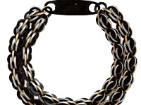 AW15-BGDL BLACK   Adara black Leather Necklace Black patent leather necklace featuring gold and silver accented edges.